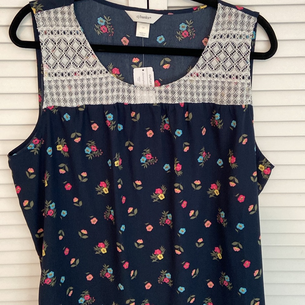 CJ Banks Lightweight Navy Tank Top 1X - Picture 3 of 7